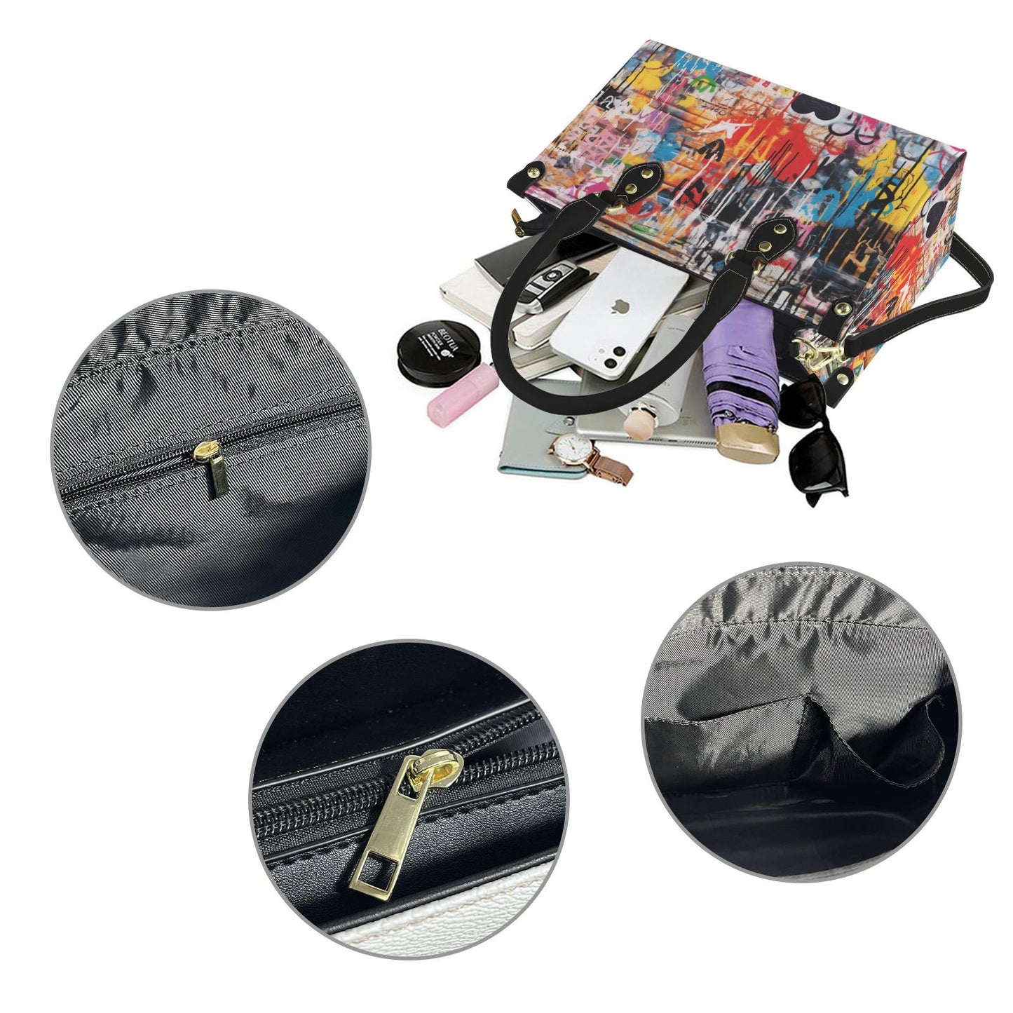 Street Canvas - Graffiti Art Vegan Leather Handbag: Trendy Top Handle Bag