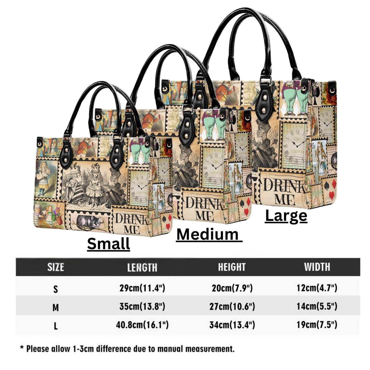 Alice in Wonderland Stamp Handbag: Vintage Style PU Leather Purse
