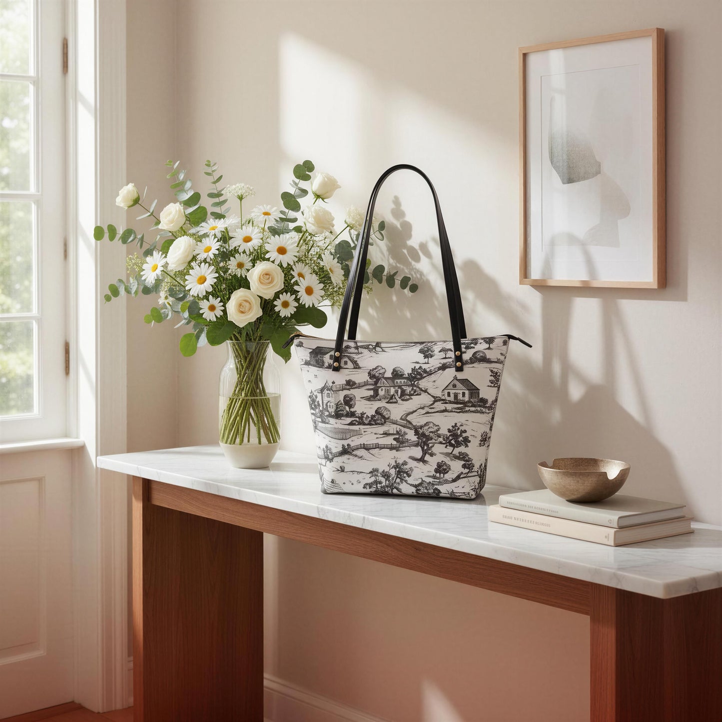 Nior Echo - Toile-de-jouy PU Tote Bag