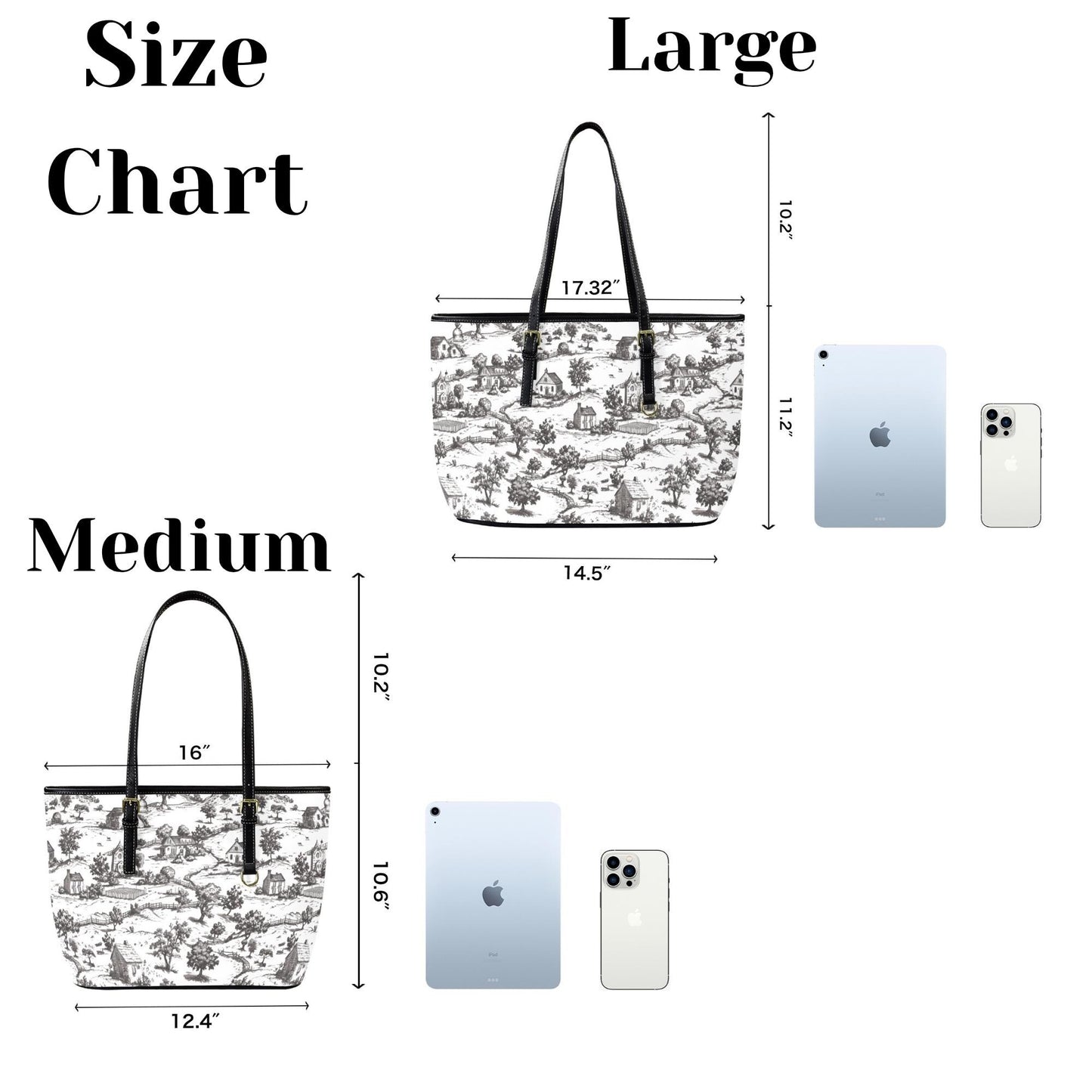 Noir Echo - Toile-de-jouy Vegan Leather Tote Bag: Custom Shoulder Bag
