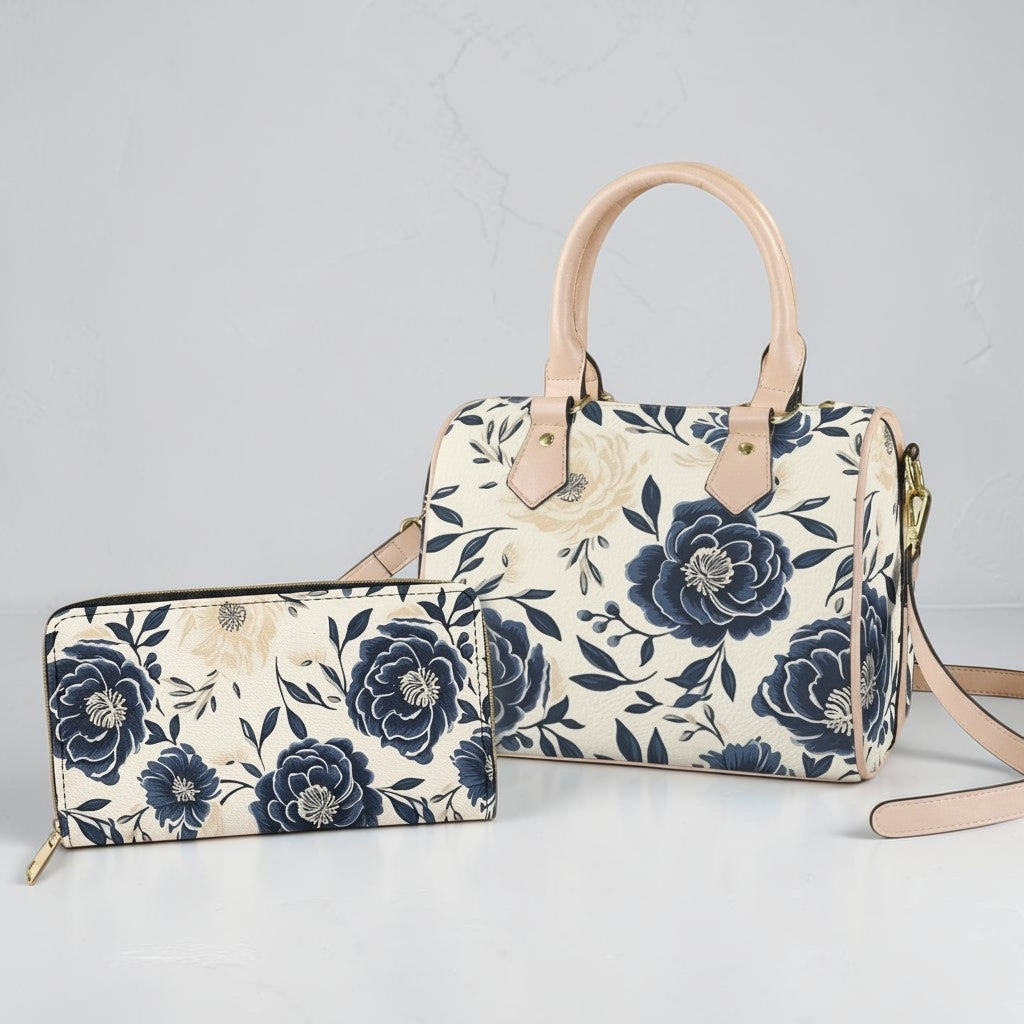 Sapphire Bloom Matching Handbag & Wallet Set