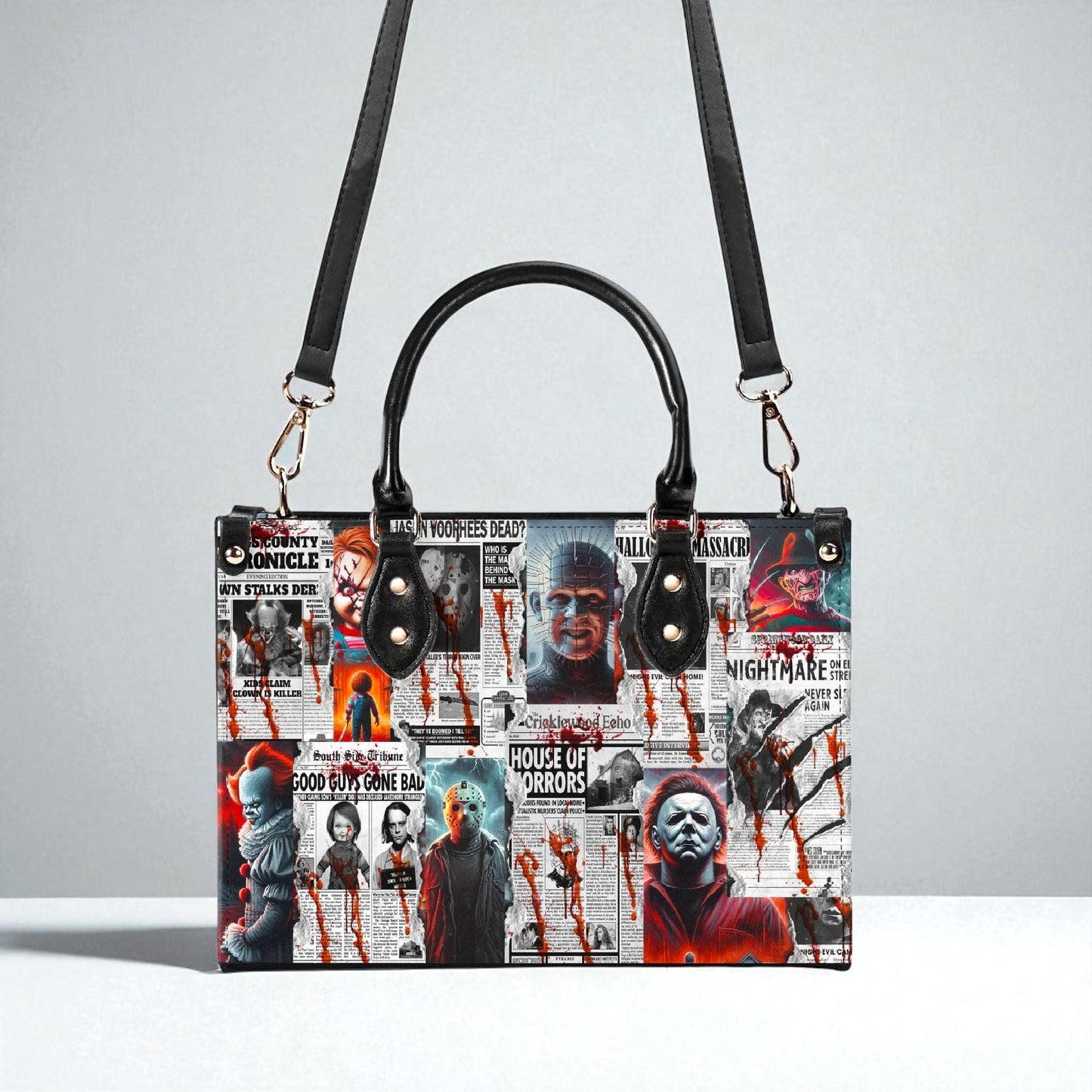 Horror Gazette Vegan Leather Handbag: Gothic Crossbody ToteTop-Handle Bag Halloween Crossbody