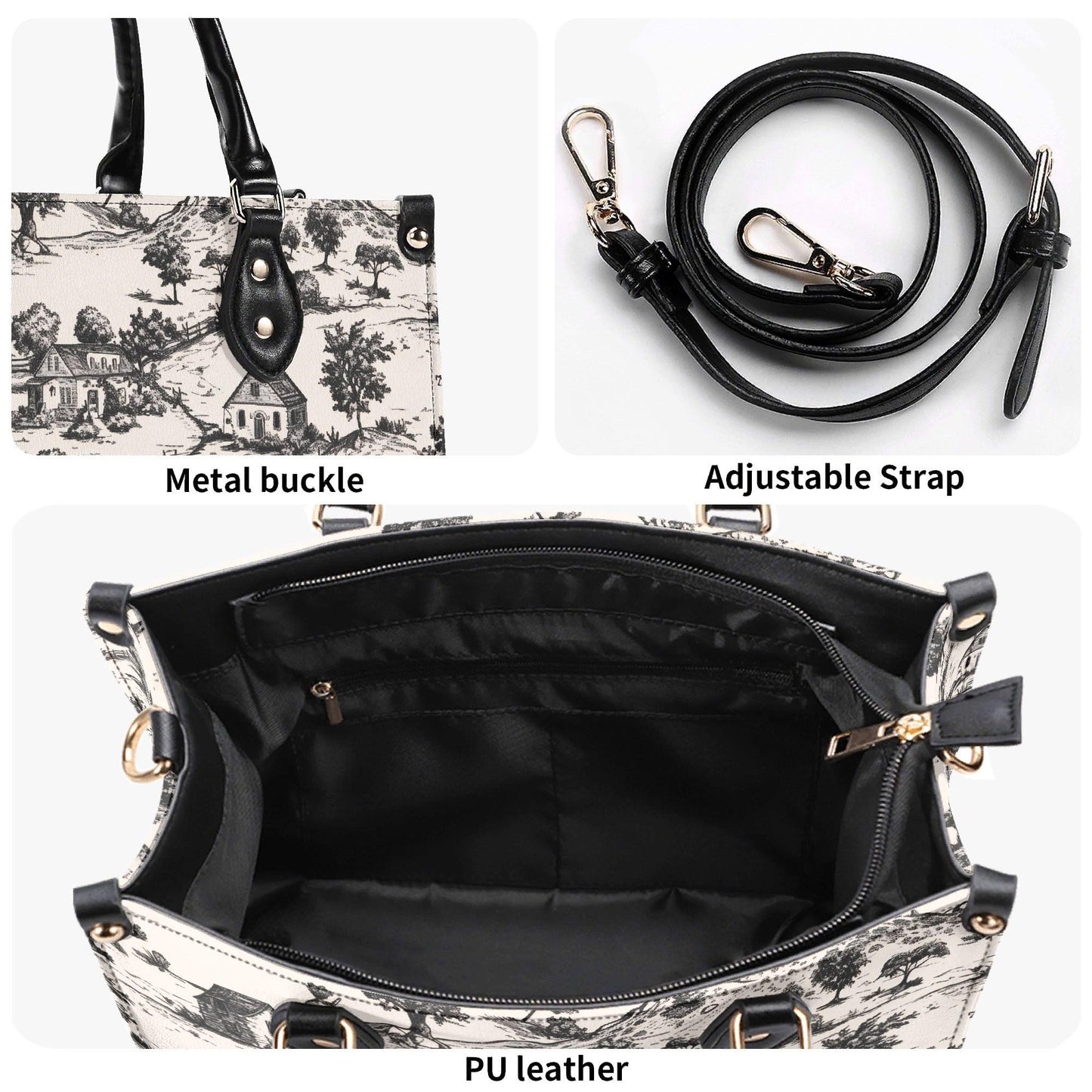 Noir Echo- Toile Tote Handbag: Vintage Romance
