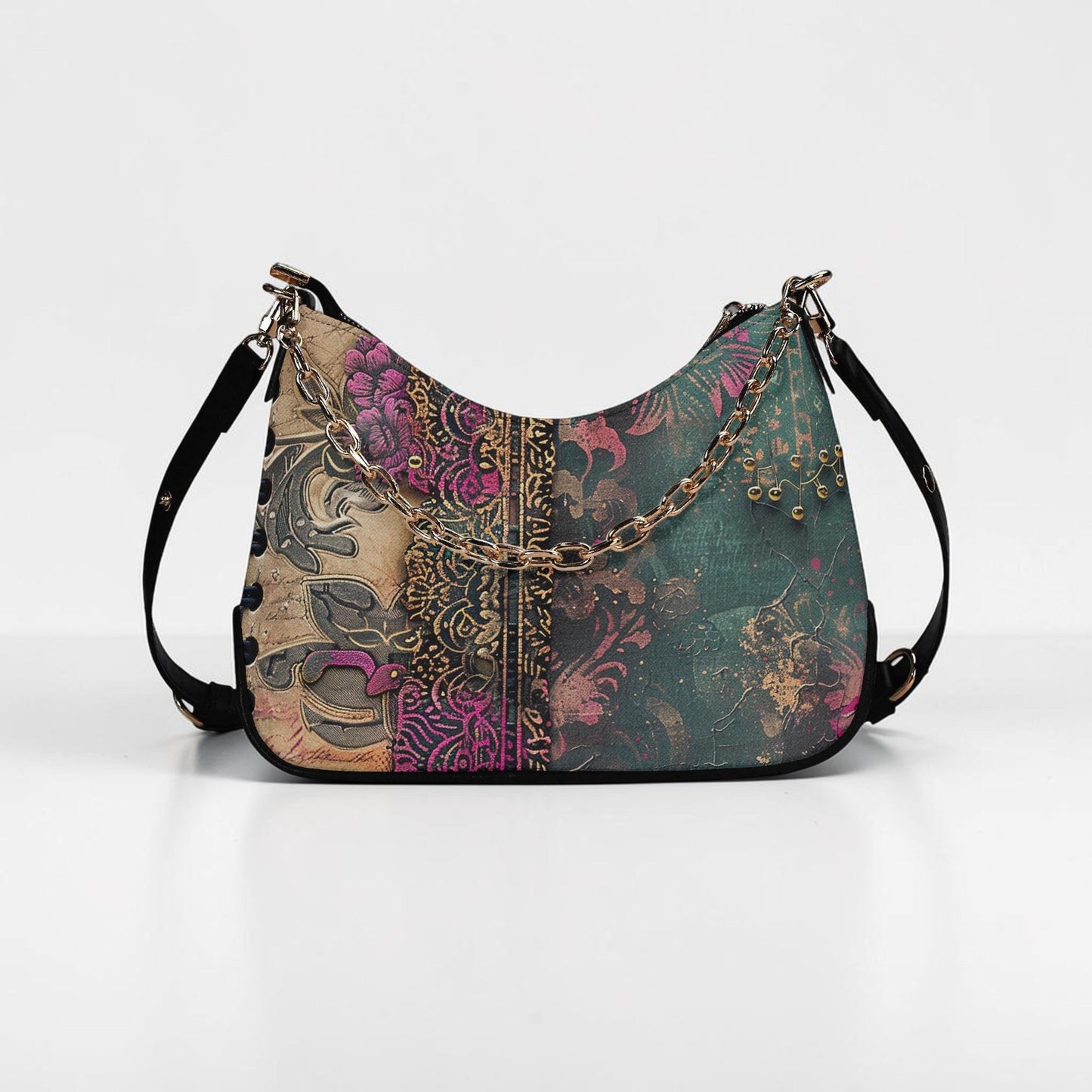 Split Envy Twill Faux Leather Chain Shoulder Bag
