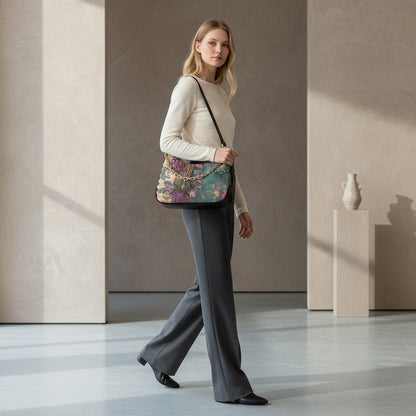 Split Envy Twill Faux Leather Chain Shoulder Bag
