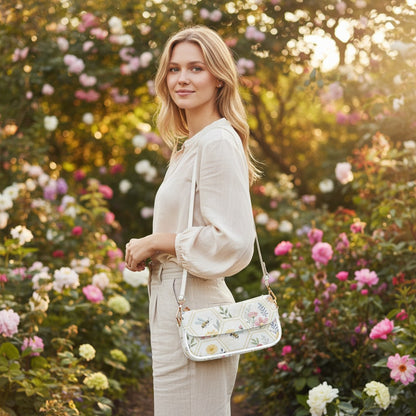 Honeybee Garden Shoulder Bag – Floral Bee Print Crossbody Purse