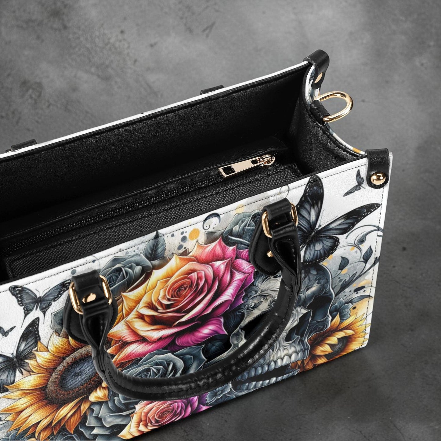 Gothic Skull Floral Tote Bag