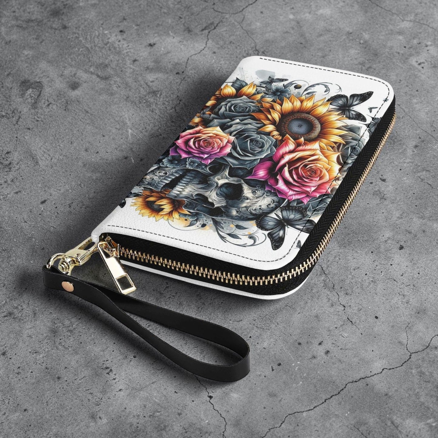 Gothic Skull Floral Tote Bag