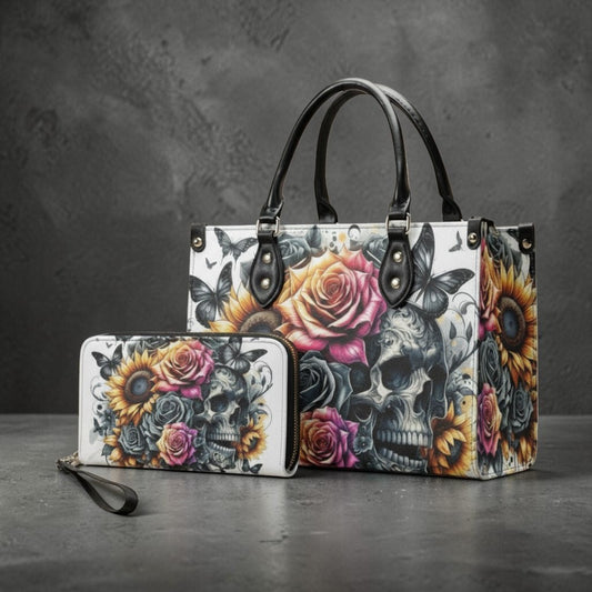 Gothic Skull Floral Tote Bag