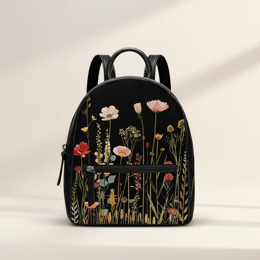 Enchanting Meadow PU Leather Backpack: Floral Design