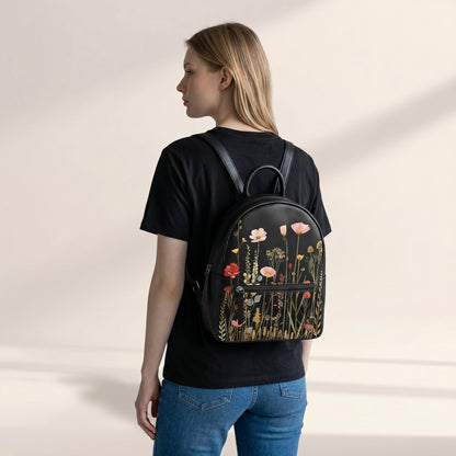 Enchanting Meadow PU Leather Backpack: Floral Design