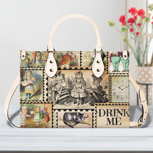 Alice in Wonderland Stamp Handbag: Vintage Style PU Leather Purse