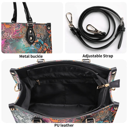 Dark Enchantment Floral Tote: Vegan Leather HandbagTop-Handle Bag