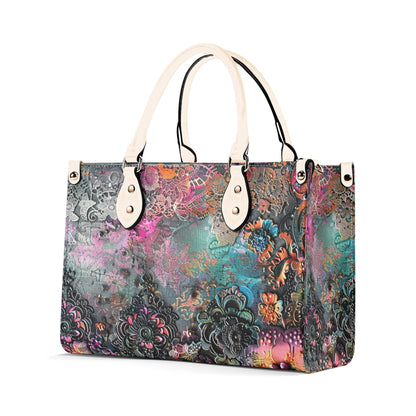 Dark Enchantment Floral Tote: Vegan Leather HandbagTop-Handle Bag