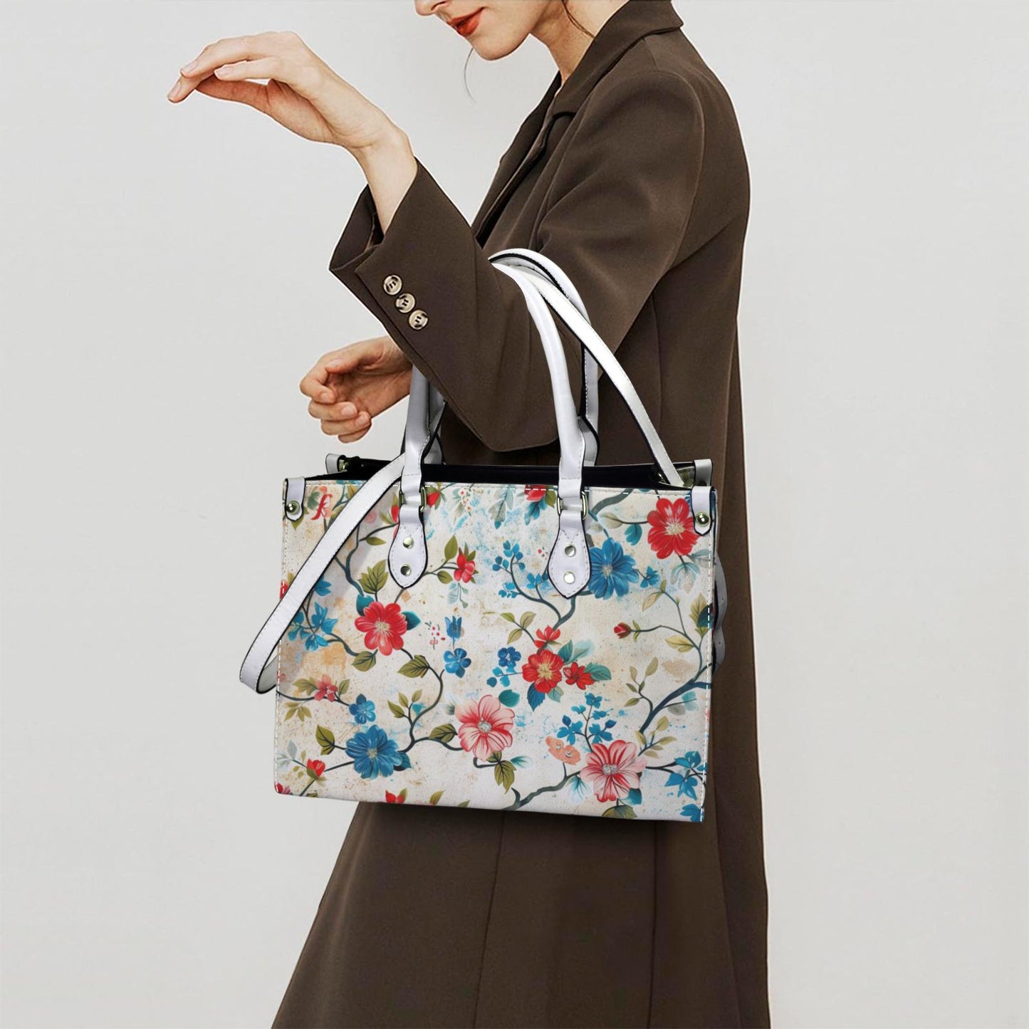 Blossom Bound-Floral Vegan Leather Tote Bag: Blossom Print Crossbody Handbag