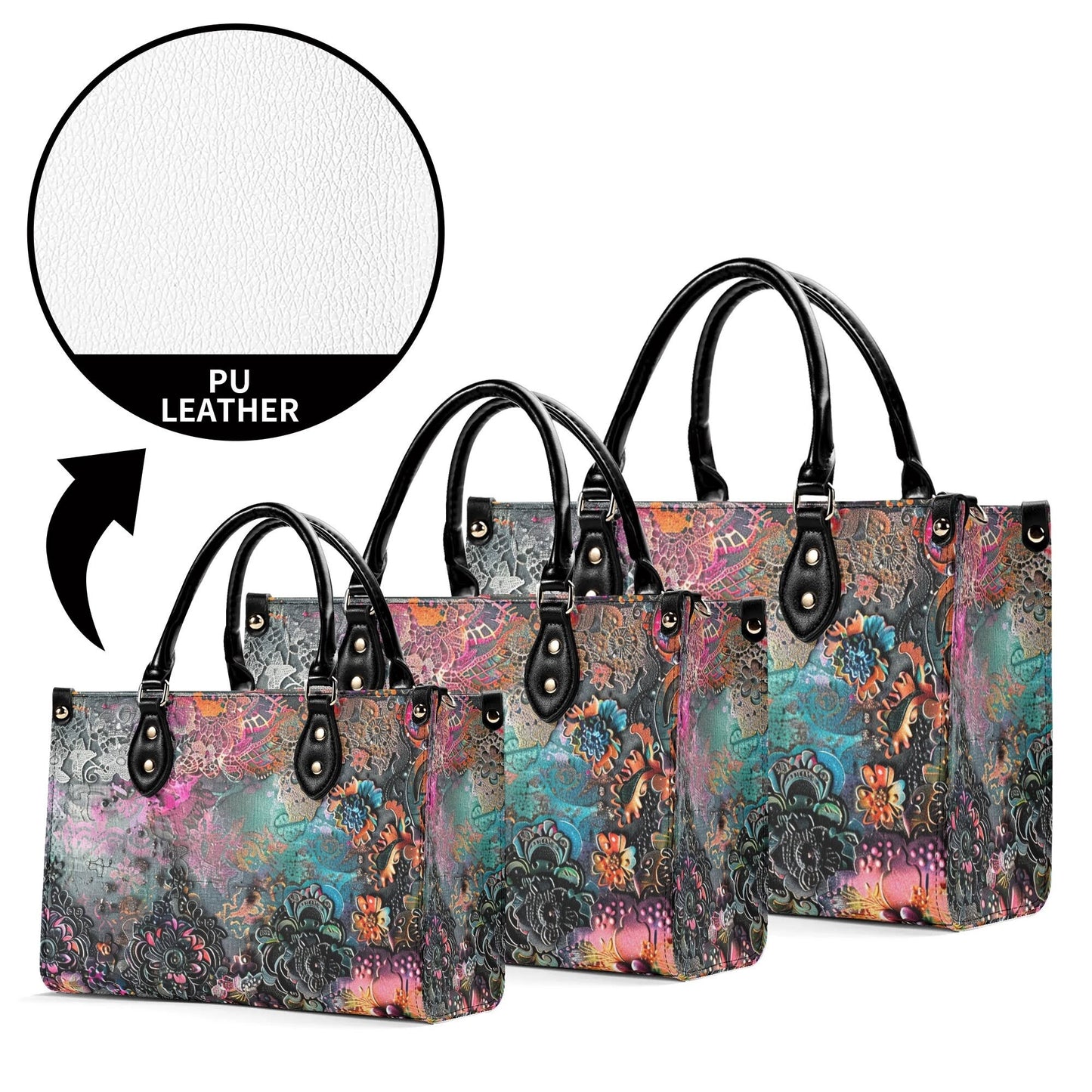 Dark Enchantment Floral Tote: Vegan Leather HandbagTop-Handle Bag