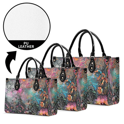 Dark Enchantment Floral Tote: Vegan Leather HandbagTop-Handle Bag
