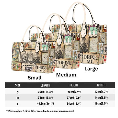 Alice in Wonderland Stamp Handbag: Vintage Style PU Leather Purse