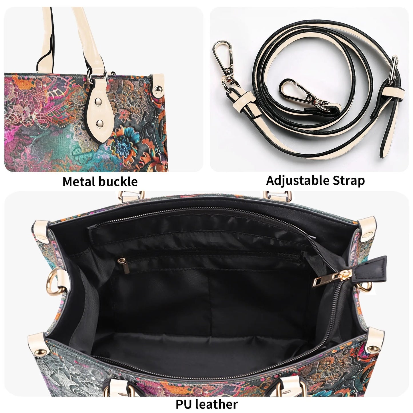 Dark Enchantment Floral Tote: Vegan Leather HandbagTop-Handle Bag