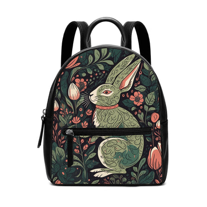 Whimsical Rabbit Mini Backpack: Vegan Leather Purse