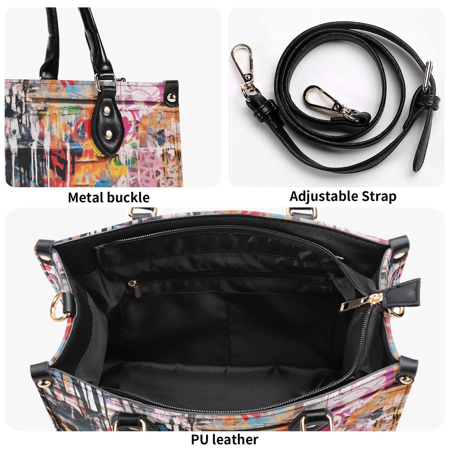 Street Canvas - Graffiti Art Vegan Leather Handbag: Trendy Top Handle Bag