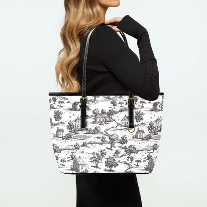 Noir Echo - Toile-de-jouy Vegan Leather Tote Bag: Custom Shoulder Bag