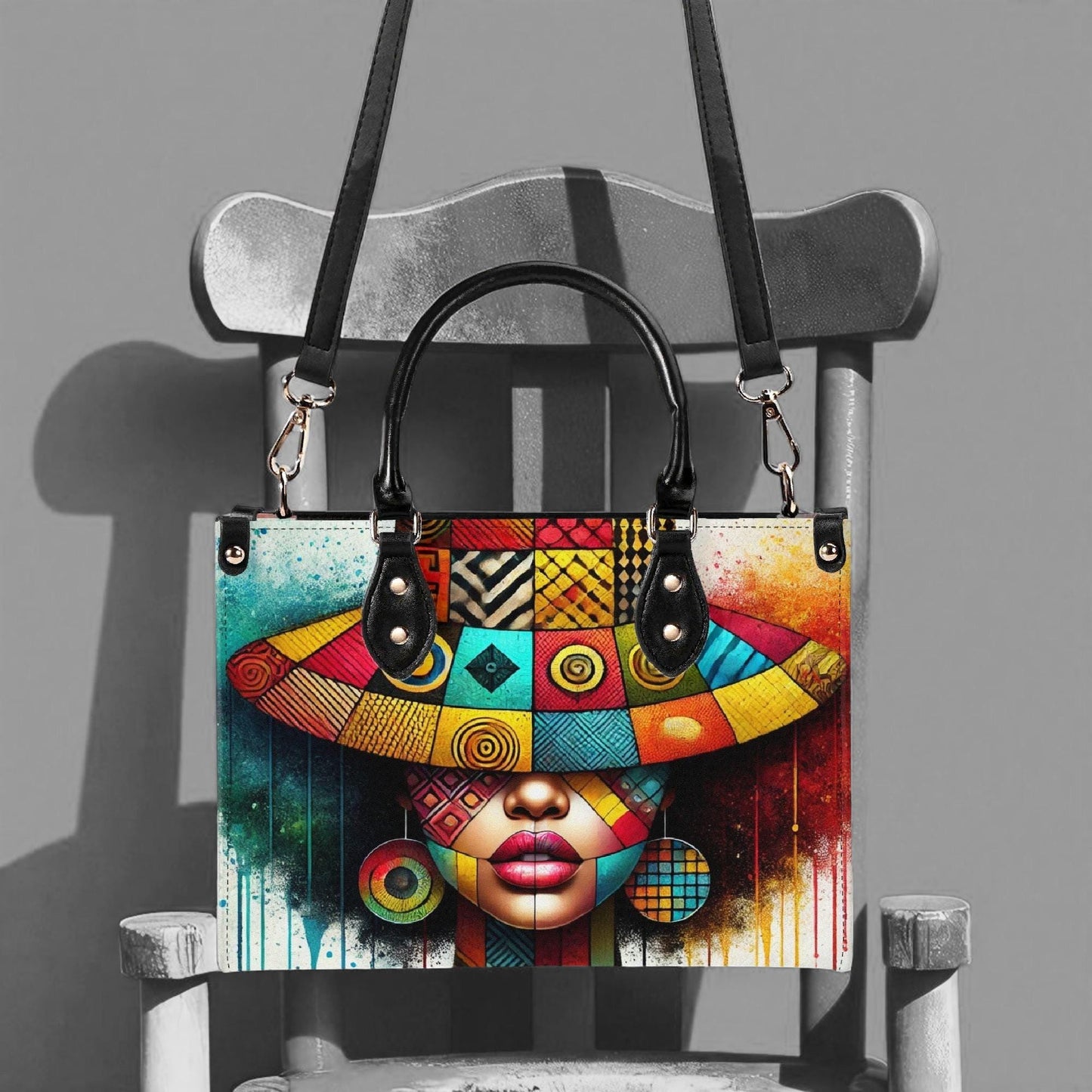 AfroNova Leather Tote Bag: Afro-Centric Urban Shoulder BagTop-Handle Bag
