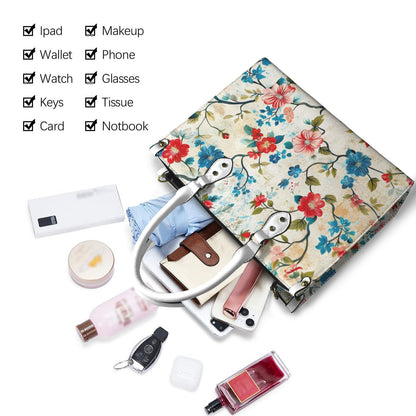 Blossom Bound-Floral Vegan Leather Tote Bag: Blossom Print Crossbody Handbag