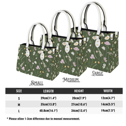 Emerald Flutter - Floral Vegan Leather Tote Bag: Crossbody Shoulder Handbag
