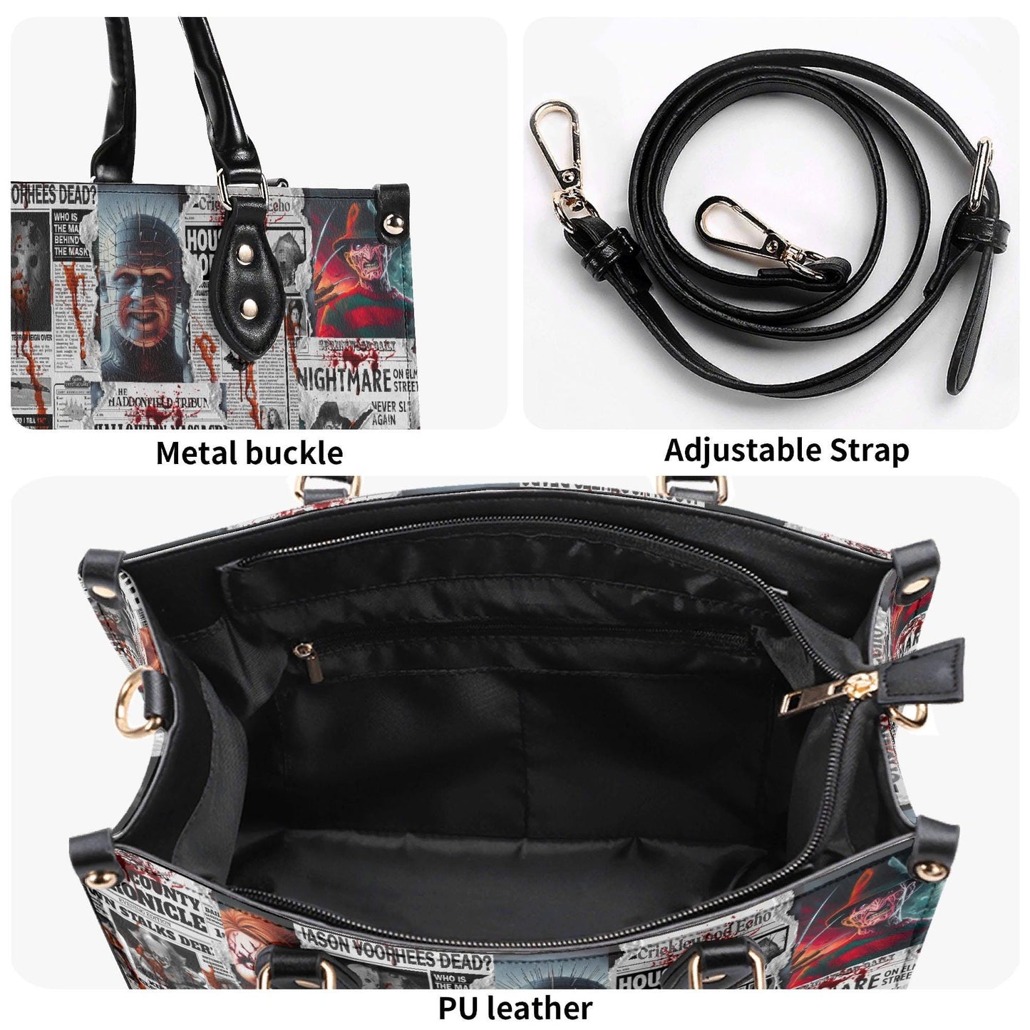 Horror Gazette Vegan Leather Handbag: Gothic Crossbody ToteTop-Handle Bag Halloween Crossbody