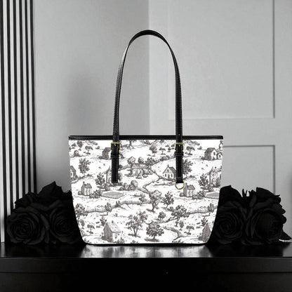 Noir Echo - Toile-de-jouy Vegan Leather Tote Bag: Custom Shoulder Bag