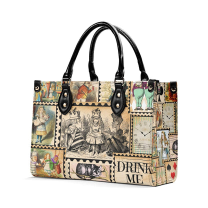 Alice in Wonderland Stamp Handbag: Vintage Style PU Leather Purse