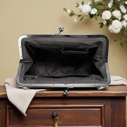 Noir Echo Toile de Jouy Kisslock Handbag: Vintage-Inspired Top Handle Crossbody