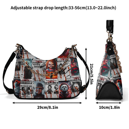 Horror Gazette Crossbody Bag: PU Leather Shoulder Bag with Chain, Halloween