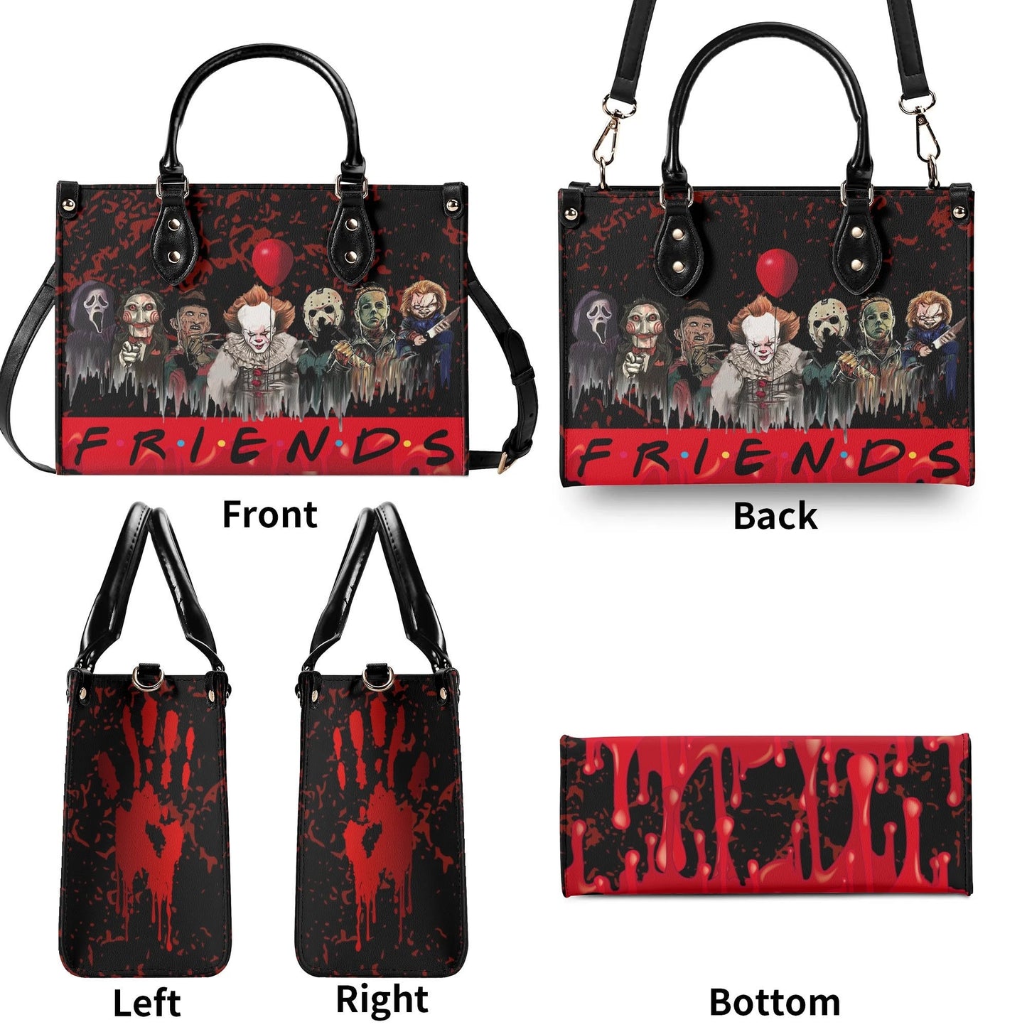 Psycho Friends - Horror Movie Tote Bag: Vegan Leather CrossbodyTop-Handle Bag Halloween Crossbody