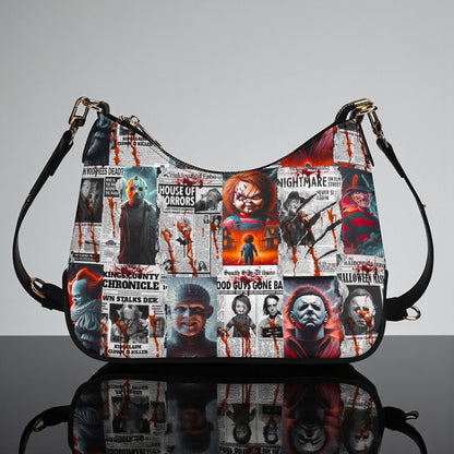 Horror Gazette Crossbody Bag: PU Leather Shoulder Bag with Chain, Halloween