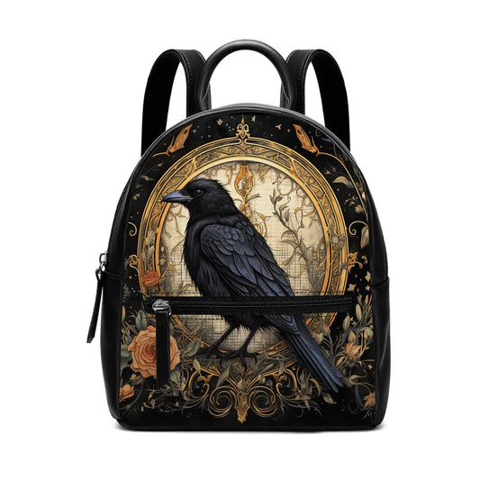 Midnight Raven Backpack: PU Leather Women's Purse