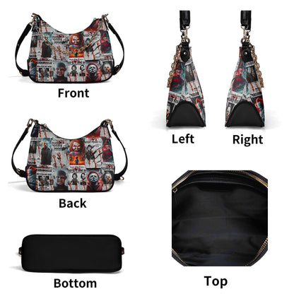 Horror Gazette Crossbody Bag: PU Leather Shoulder Bag with Chain, Halloween