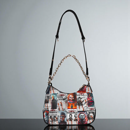 Horror Gazette Crossbody Bag: PU Leather Shoulder Bag with Chain, Halloween