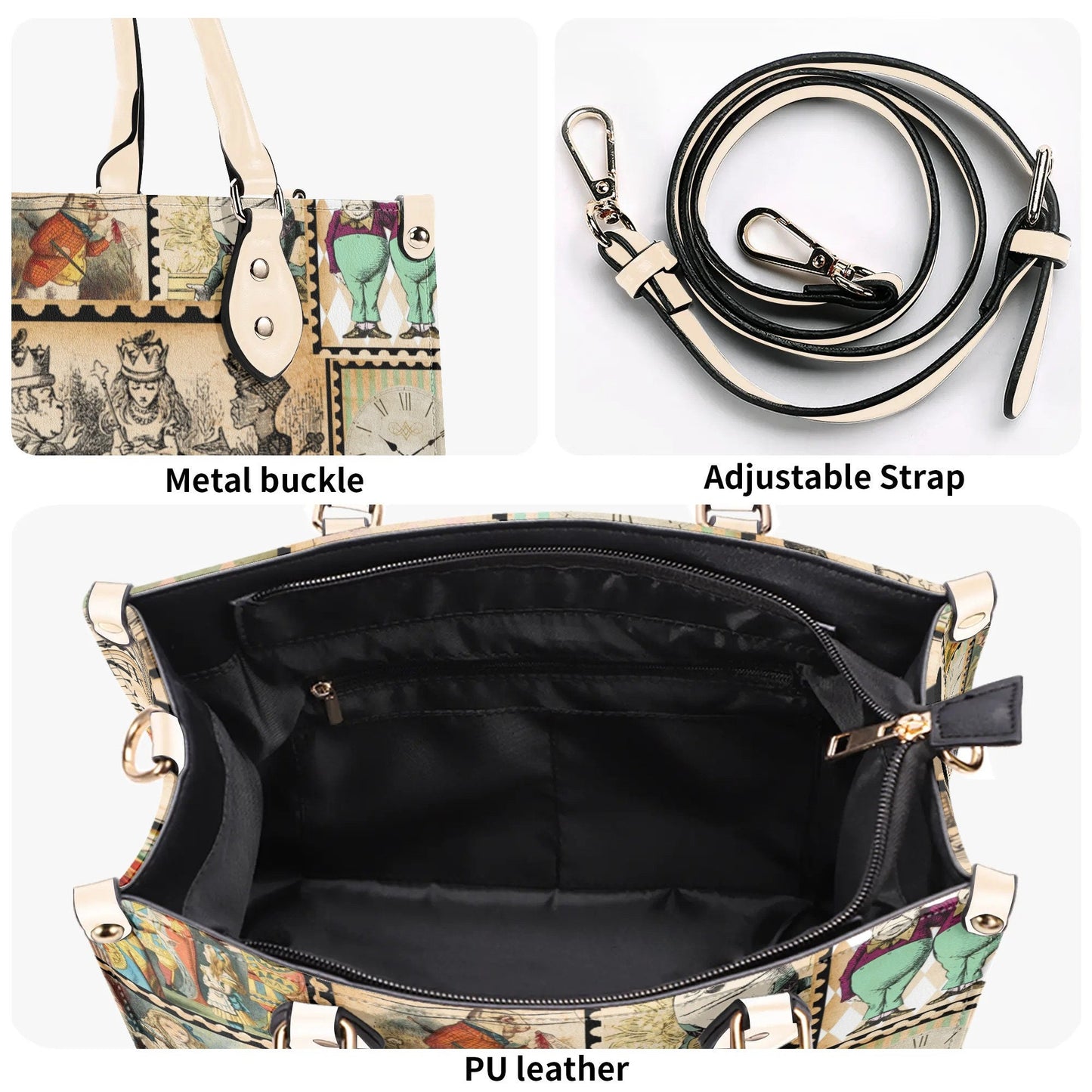 Alice in Wonderland Stamp Handbag: Vintage Style PU Leather Purse