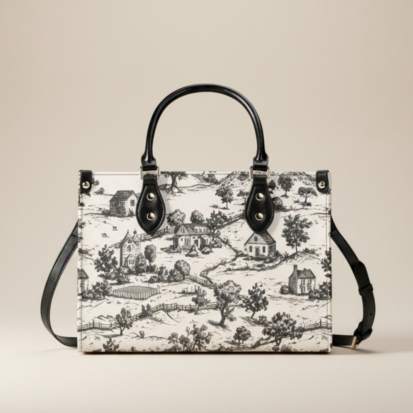Noir Echo- Toile Tote Handbag: Vintage Romance