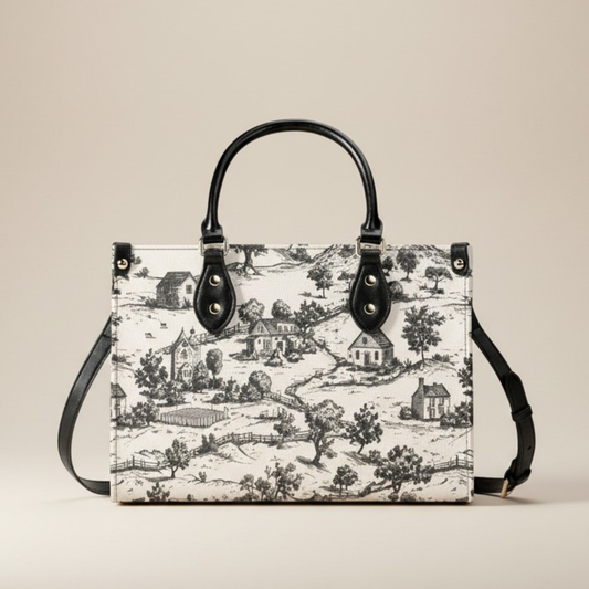 Noir Echo- Toile Tote Handbag: Vintage Romance