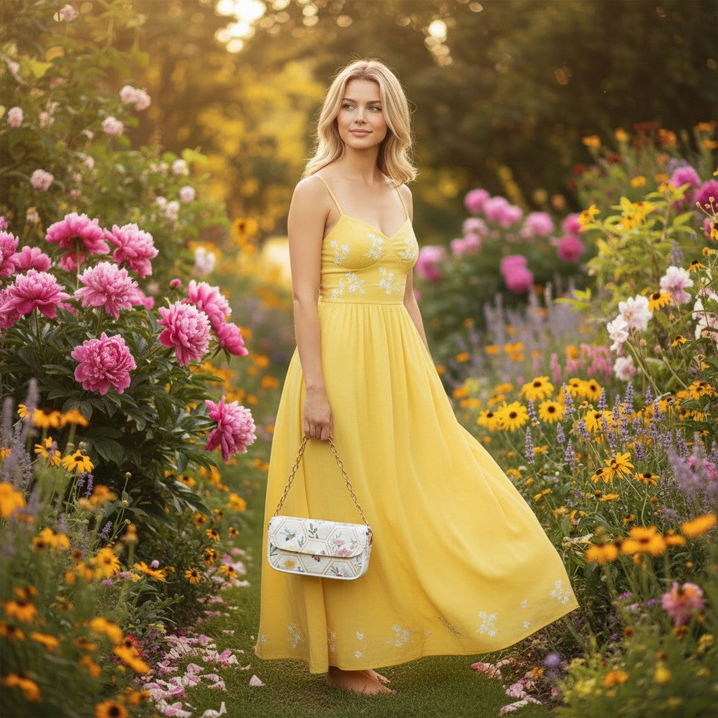 Honeybee Garden Shoulder Bag – Floral Bee Print Crossbody Purse
