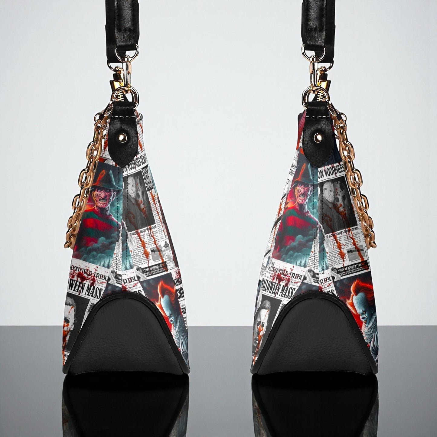 Horror Gazette Crossbody Bag: PU Leather Shoulder Bag with Chain, Halloween