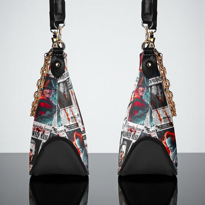 Horror Gazette Crossbody Bag: PU Leather Shoulder Bag with Chain, Halloween