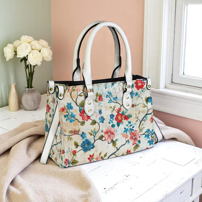 Blossom Bound-Floral Vegan Leather Tote Bag: Blossom Print Crossbody Handbag