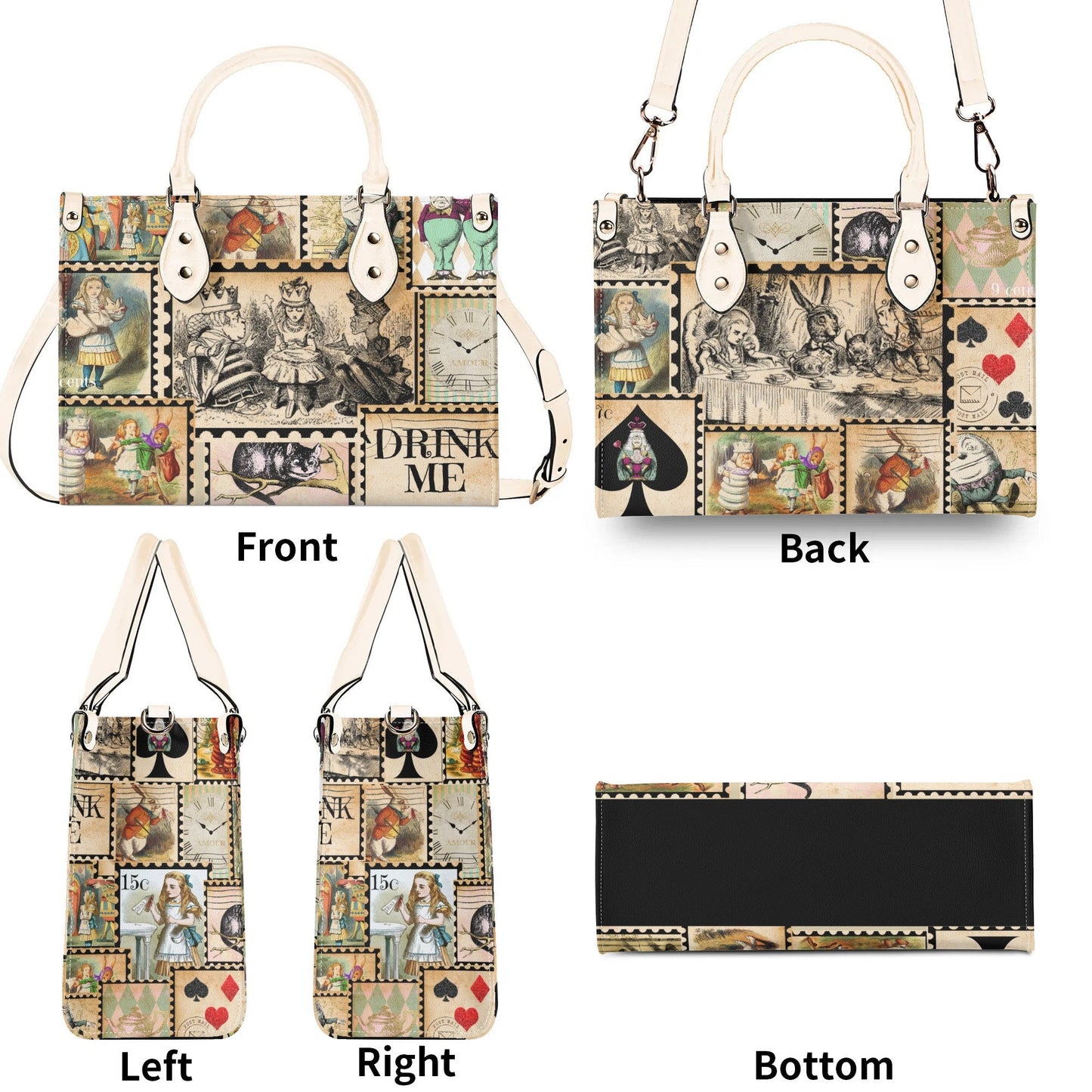 Alice in Wonderland Stamp Handbag: Vintage Style PU Leather Purse