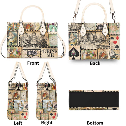 Alice in Wonderland Stamp Handbag: Vintage Style PU Leather Purse