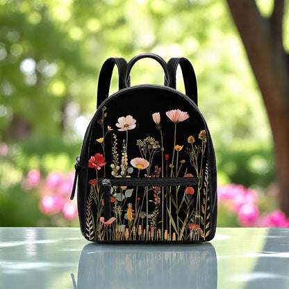 Enchanting Meadow PU Leather Backpack: Floral Design