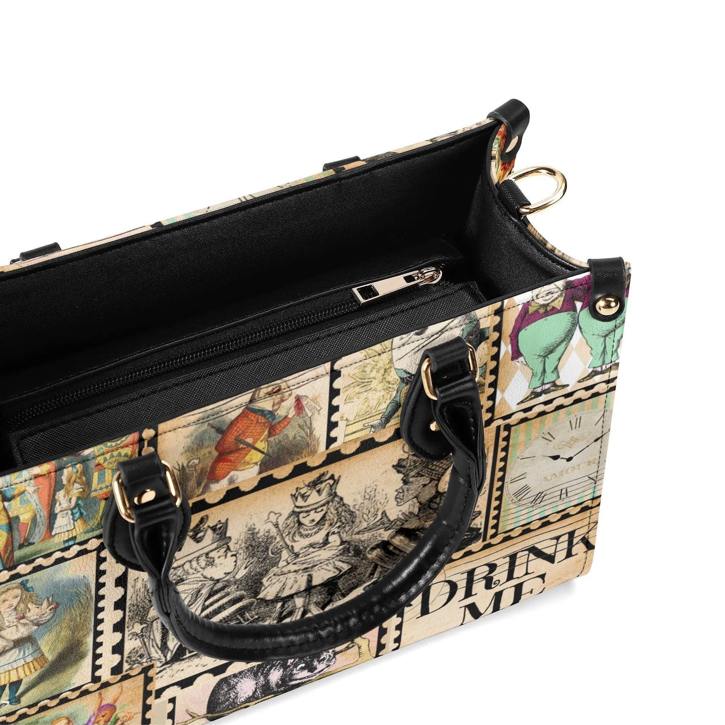 Alice in Wonderland Stamp Handbag: Vintage Style PU Leather Purse